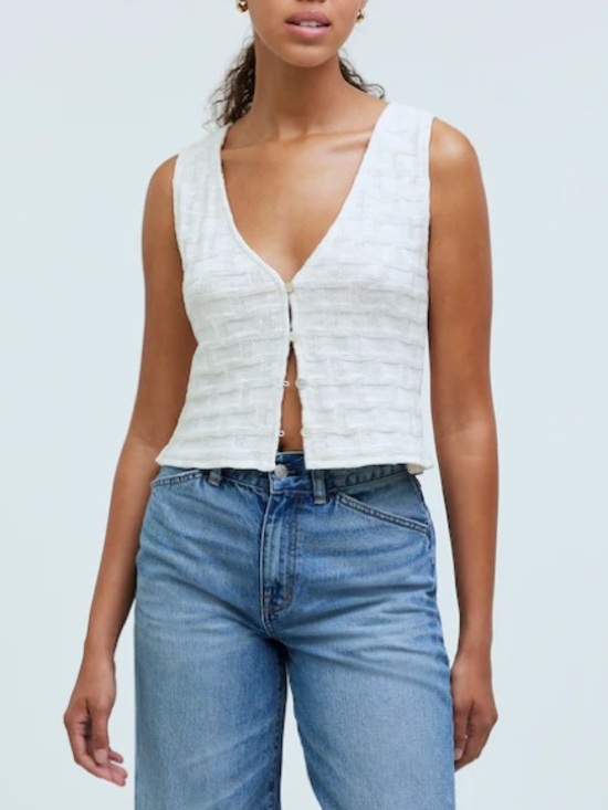 Madewell Tops - Madewell Cream Basketweave Knit Cottagecore Cotton Blend Crop Vest Top XS